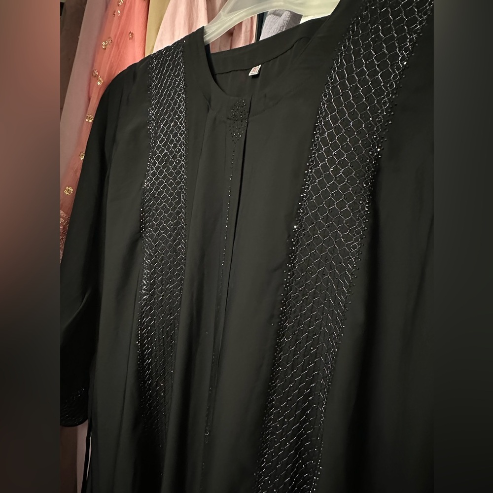 Black abaya with silver sparkly details